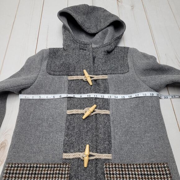 J. Crew Collection gray tweed wool houndstooth duffel hooded toggle coat - Picture 3 of 9